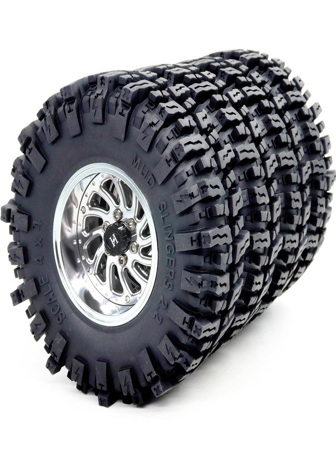 hobbysoul إطارات HOBBYSOUL Mud Slingers مقاس 2.2 بوصة بارتفاع 124 مم وعجلات Beadlock مقاس 2.2 بوصة بإزاحة قابلة للتعديل وحواف بعرض 40 مم لسيارات التحكم عن بعد الزاحفة والطرق الوعرة SCX10 وEverest 10 وCapra وWraith، HS701582 - Image 1